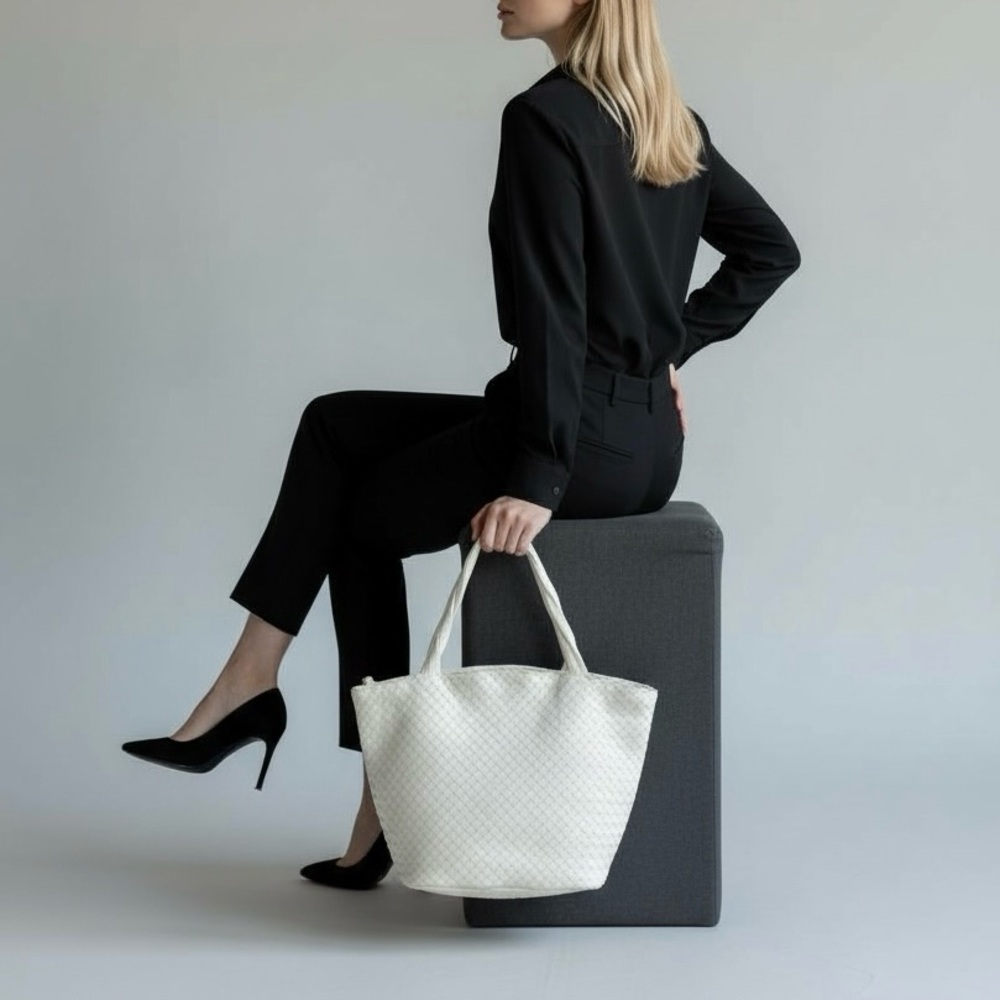 Bottega Veneta Classic Cream Intrecciato Woven Lambskin Tote